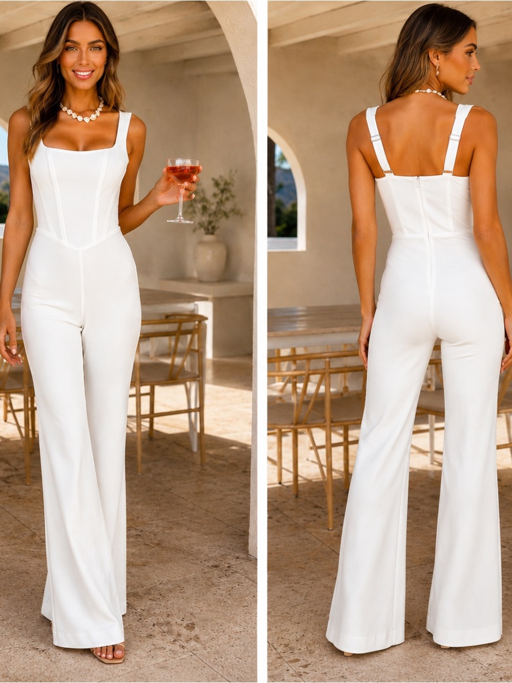Show Me Your Mumu Nina Jumpsuit White Small Corset Wide Leg Bridal Wedding NWOT